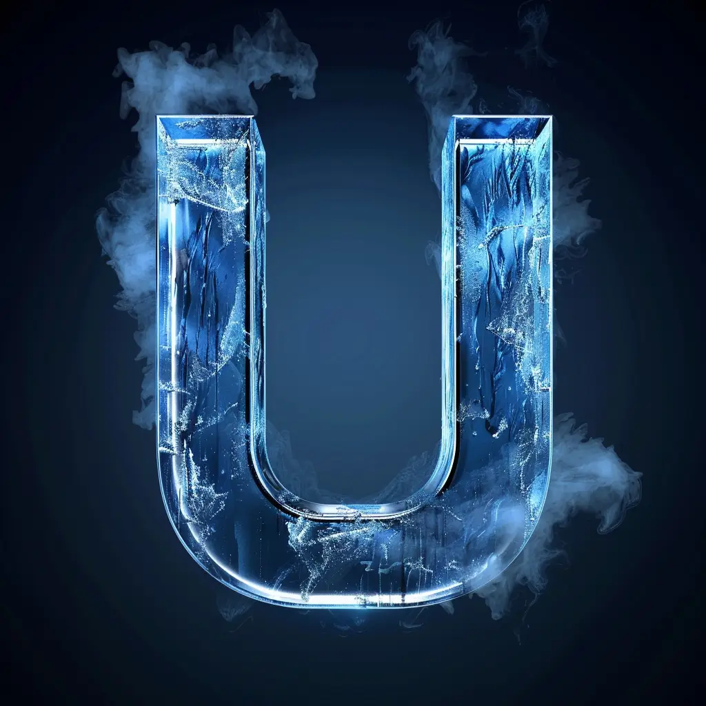 U letter cold ice block text word 3D freeze