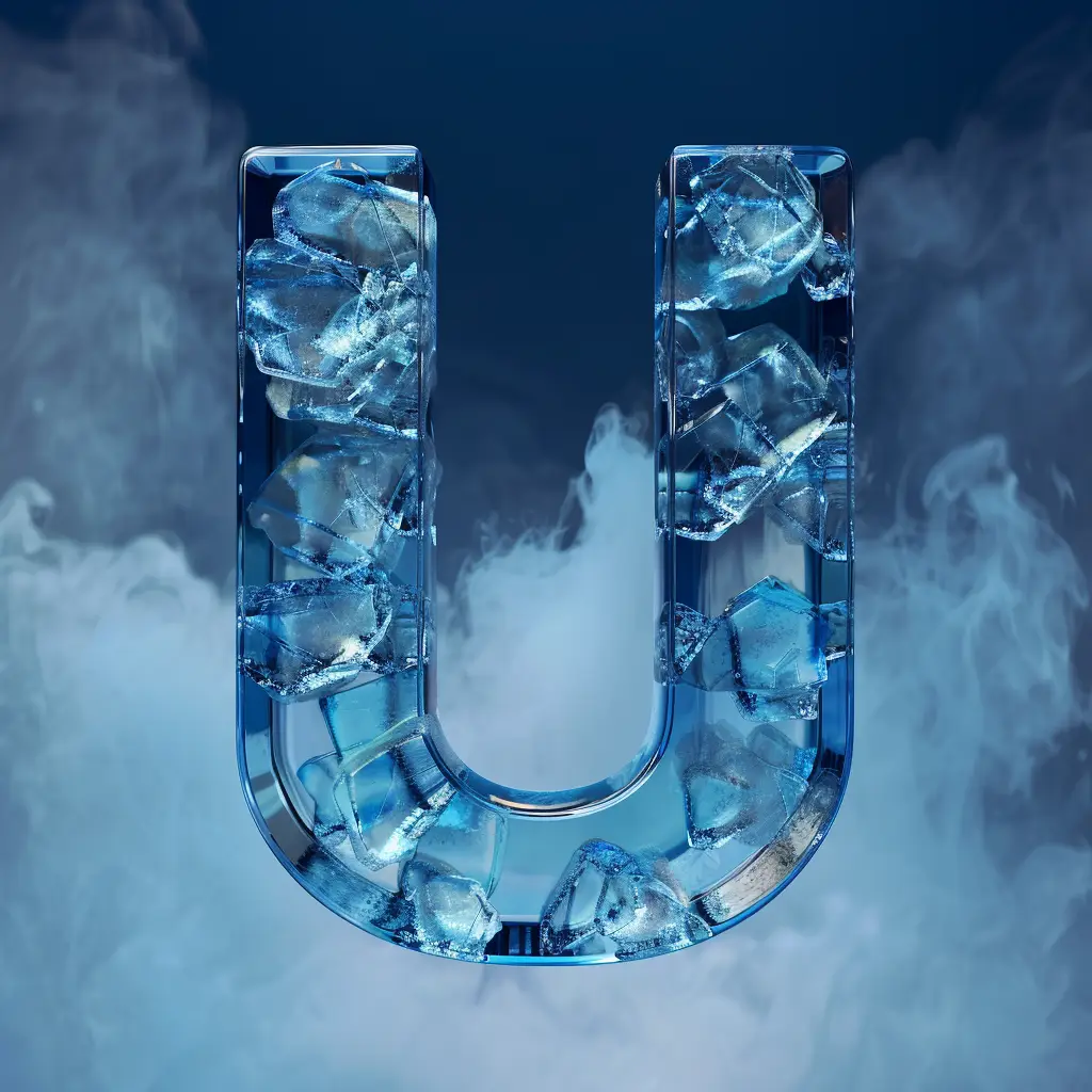 U letter cold ice block word text freeze 3D