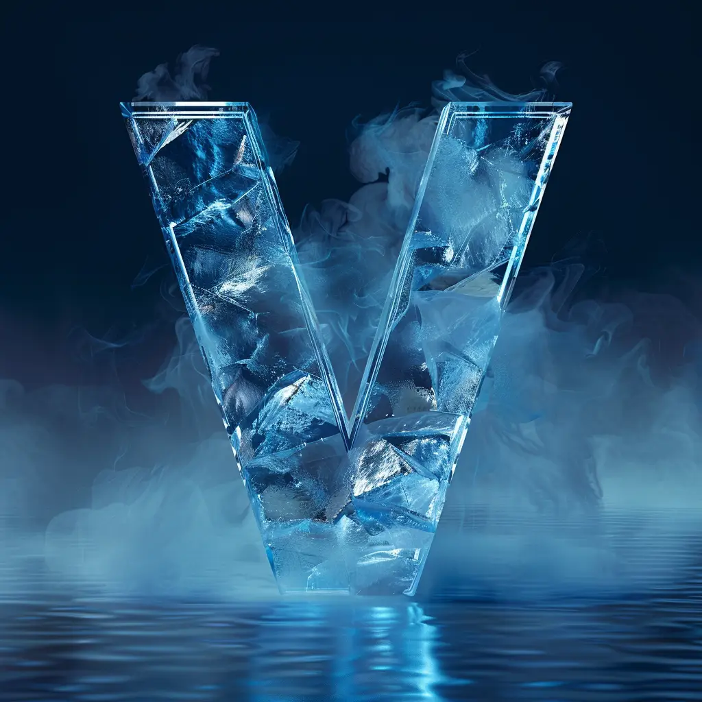 V letter cold ice block text word freeze 3D