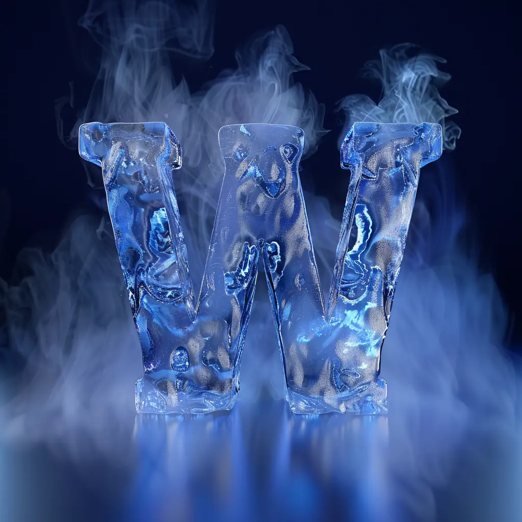 W letter cold ice block 3D text word freeze