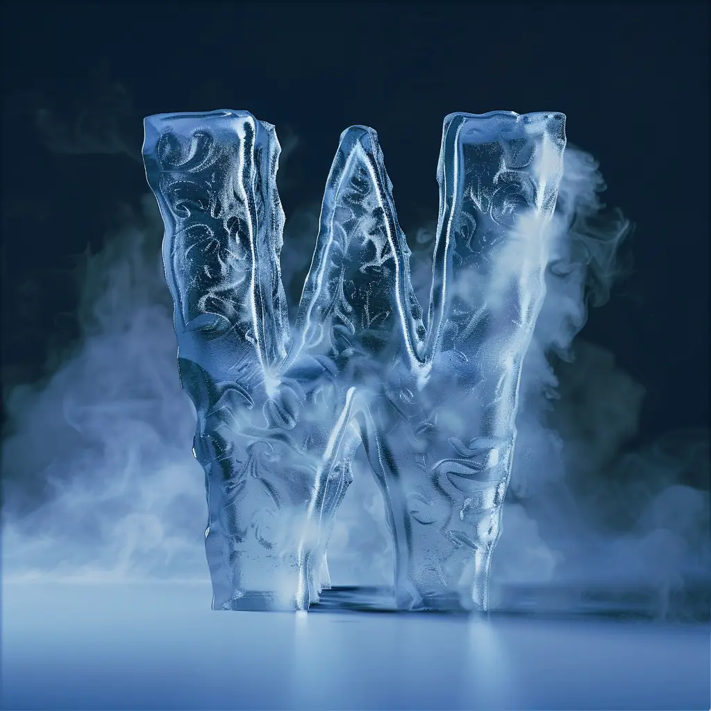 W letter cold ice block word text freeze 3D