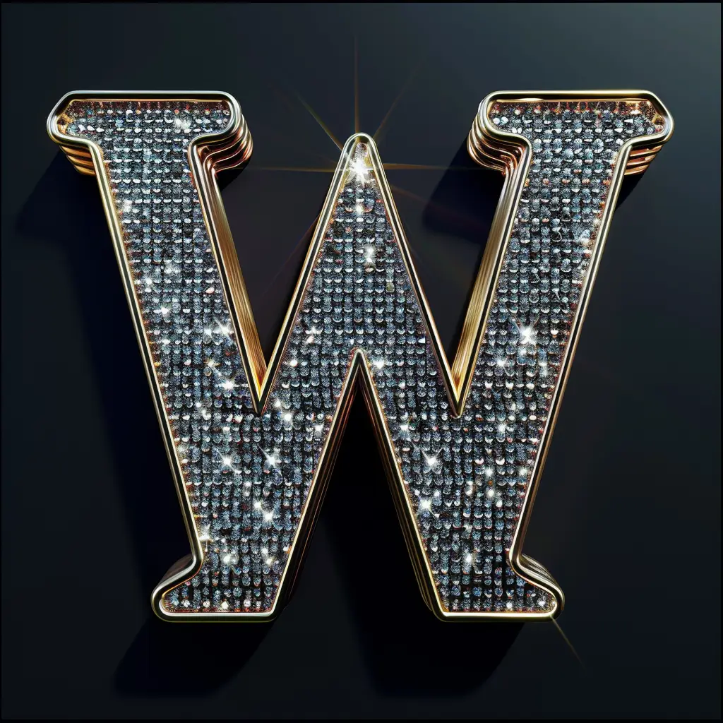 W letter word text type diamond gold 3D