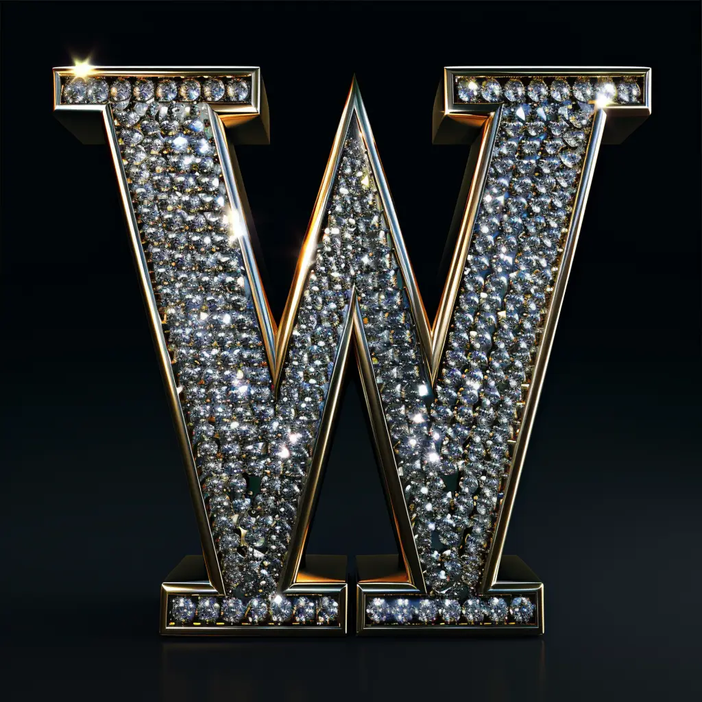 W letter word type text 3D diamond gold