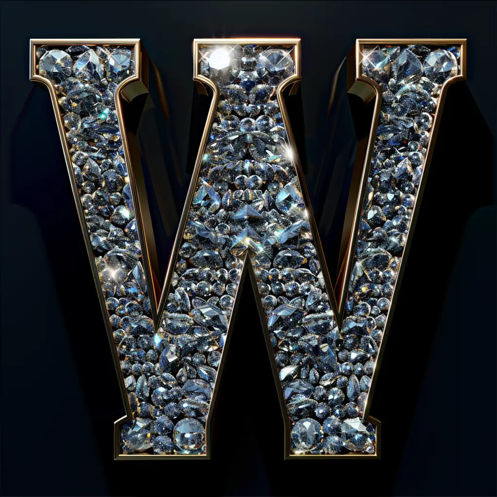 W letter word type text diamond gold 3D