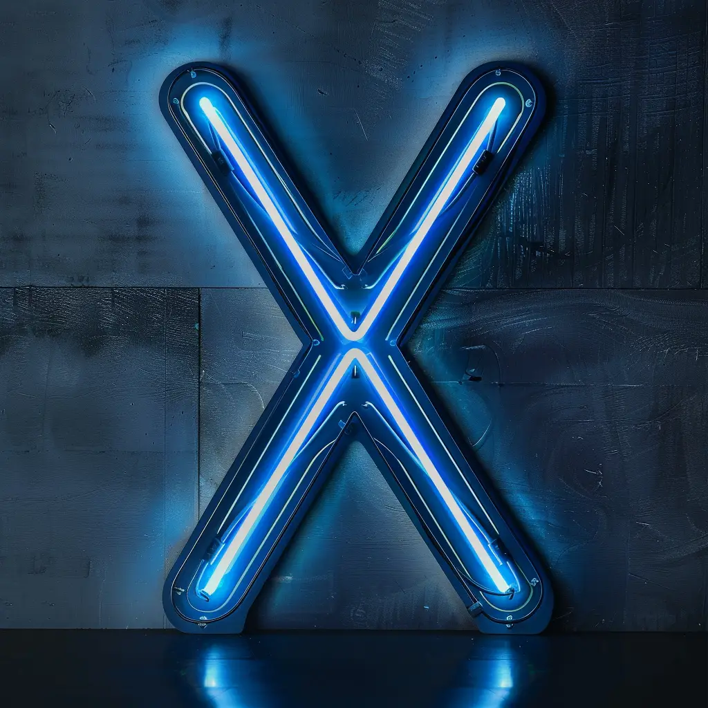 X letter blue LED light neon word text