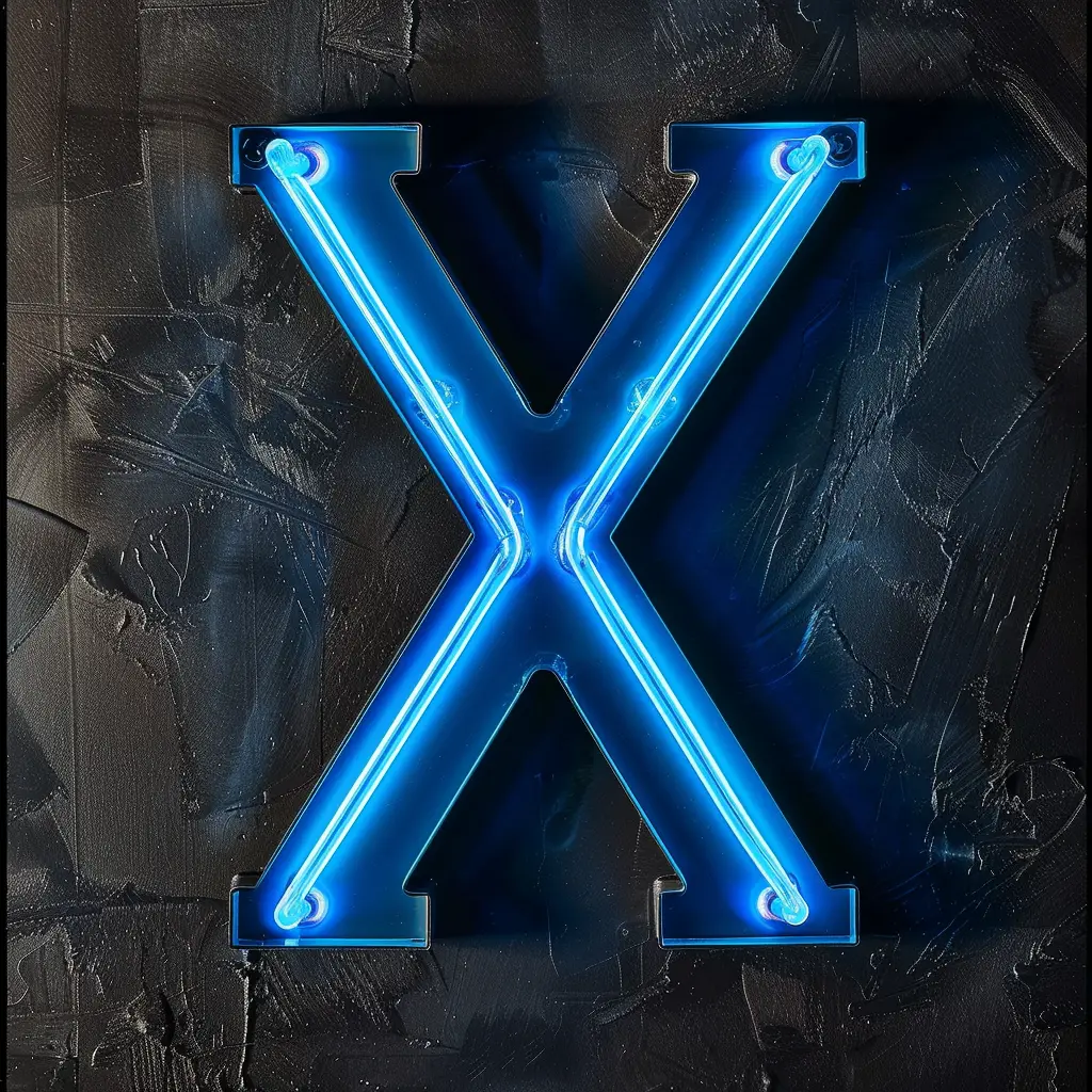 X letter blue LED neon light text word