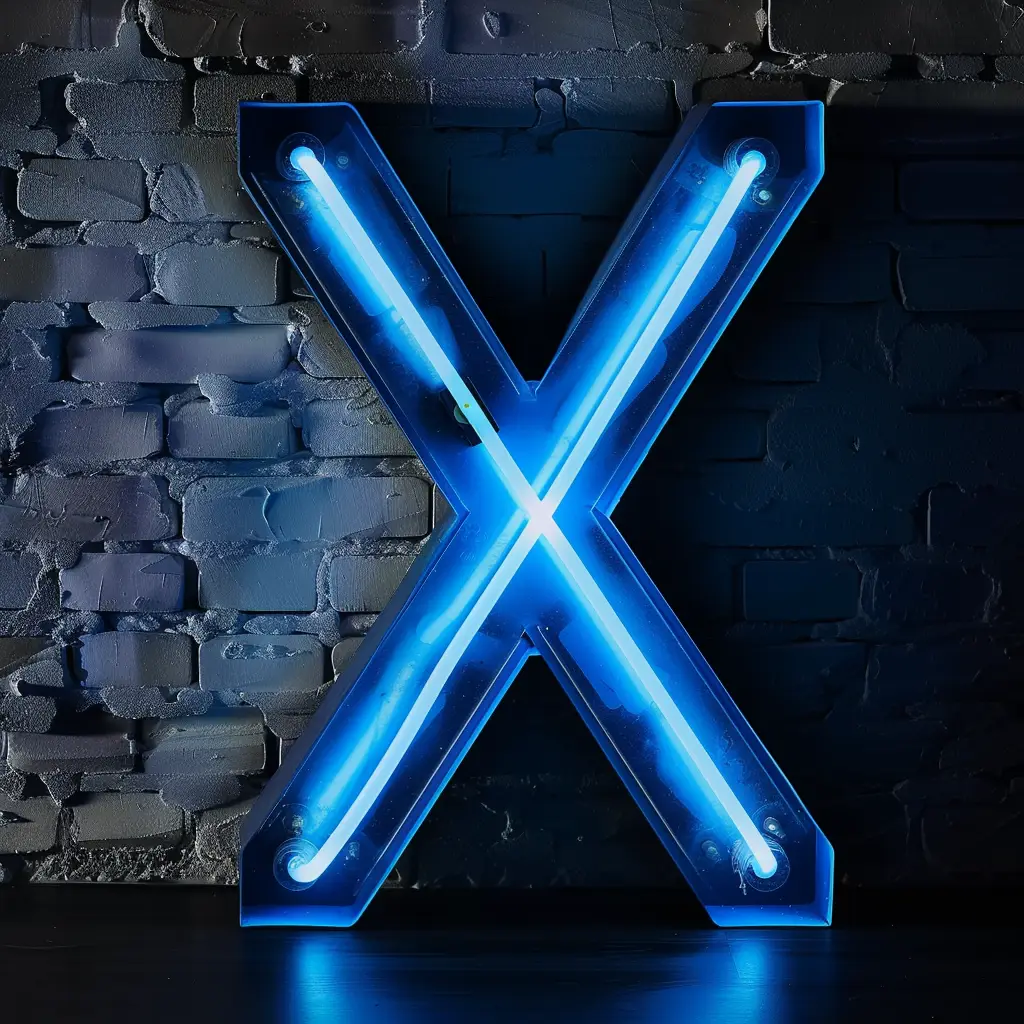 X letter blue LED neon light word text