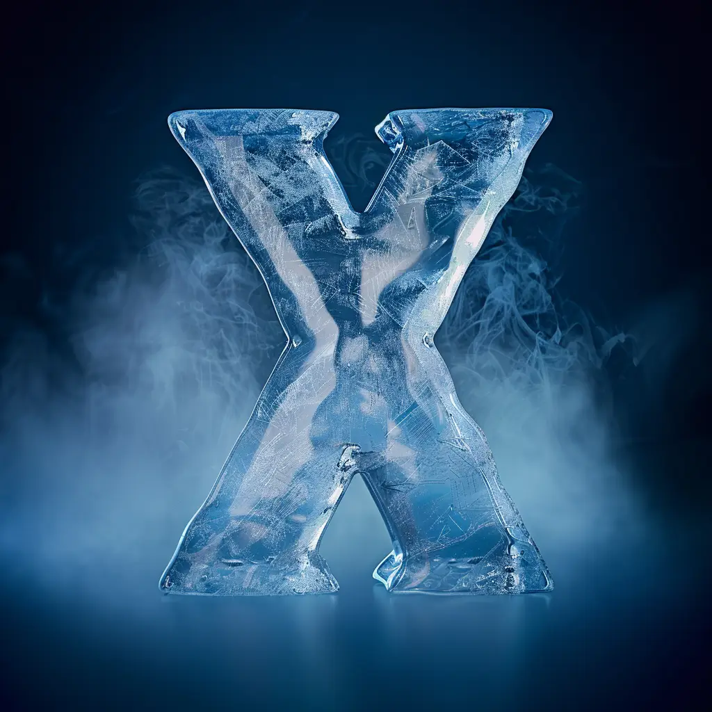 X letter cold ice block 3D text word freeze