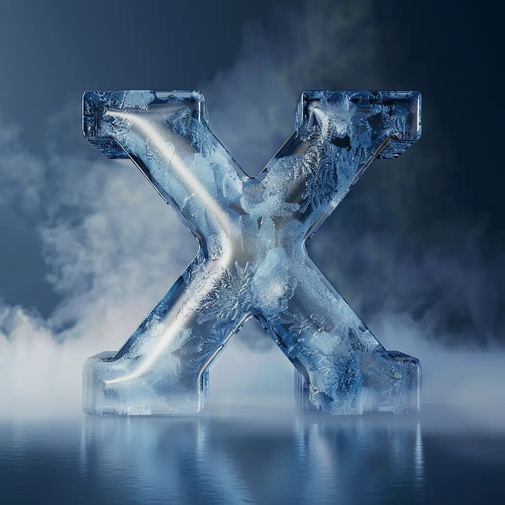 X letter cold ice block text word 3D freeze