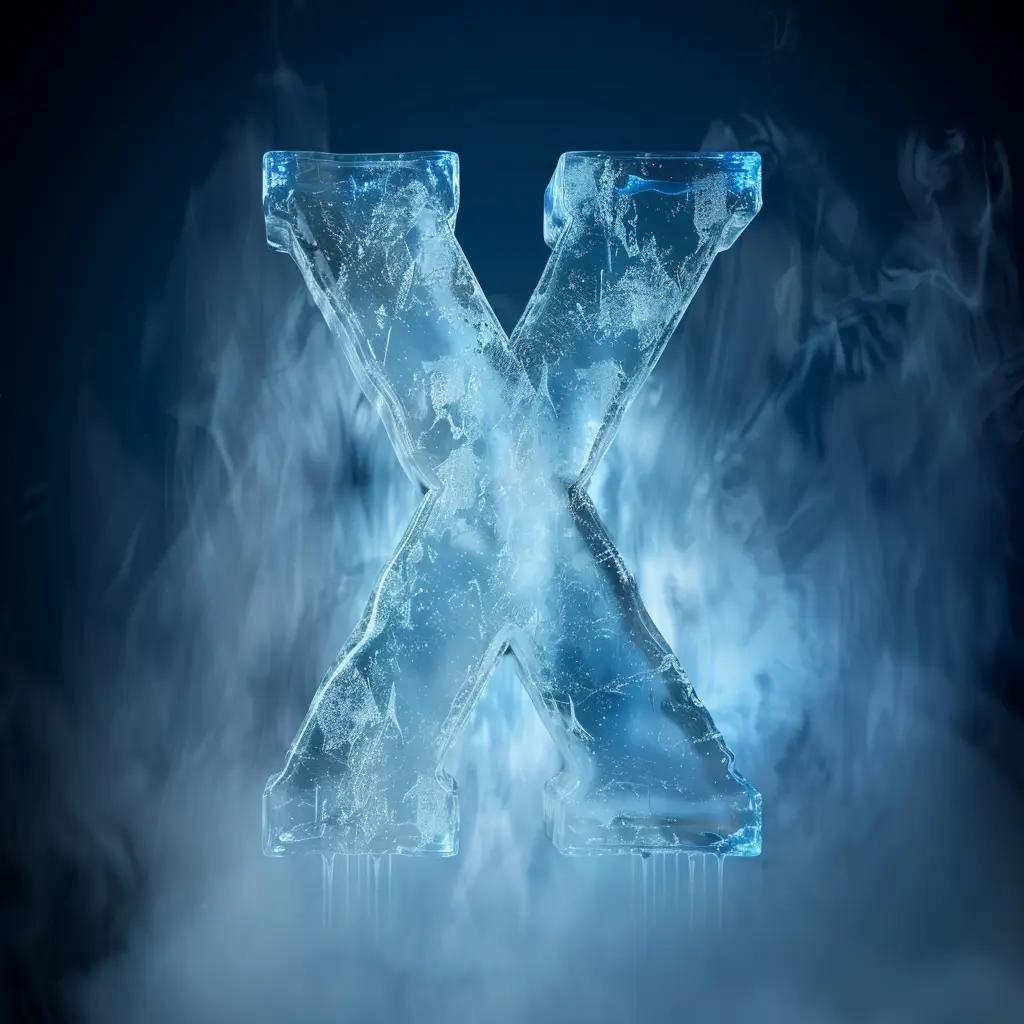 X letter cold ice block text word freeze 3D