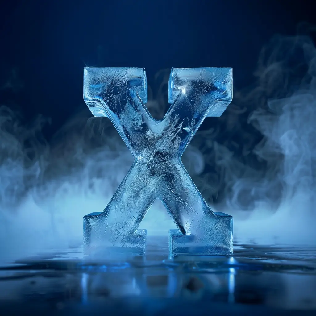 X letter cold ice block word text freeze 3D