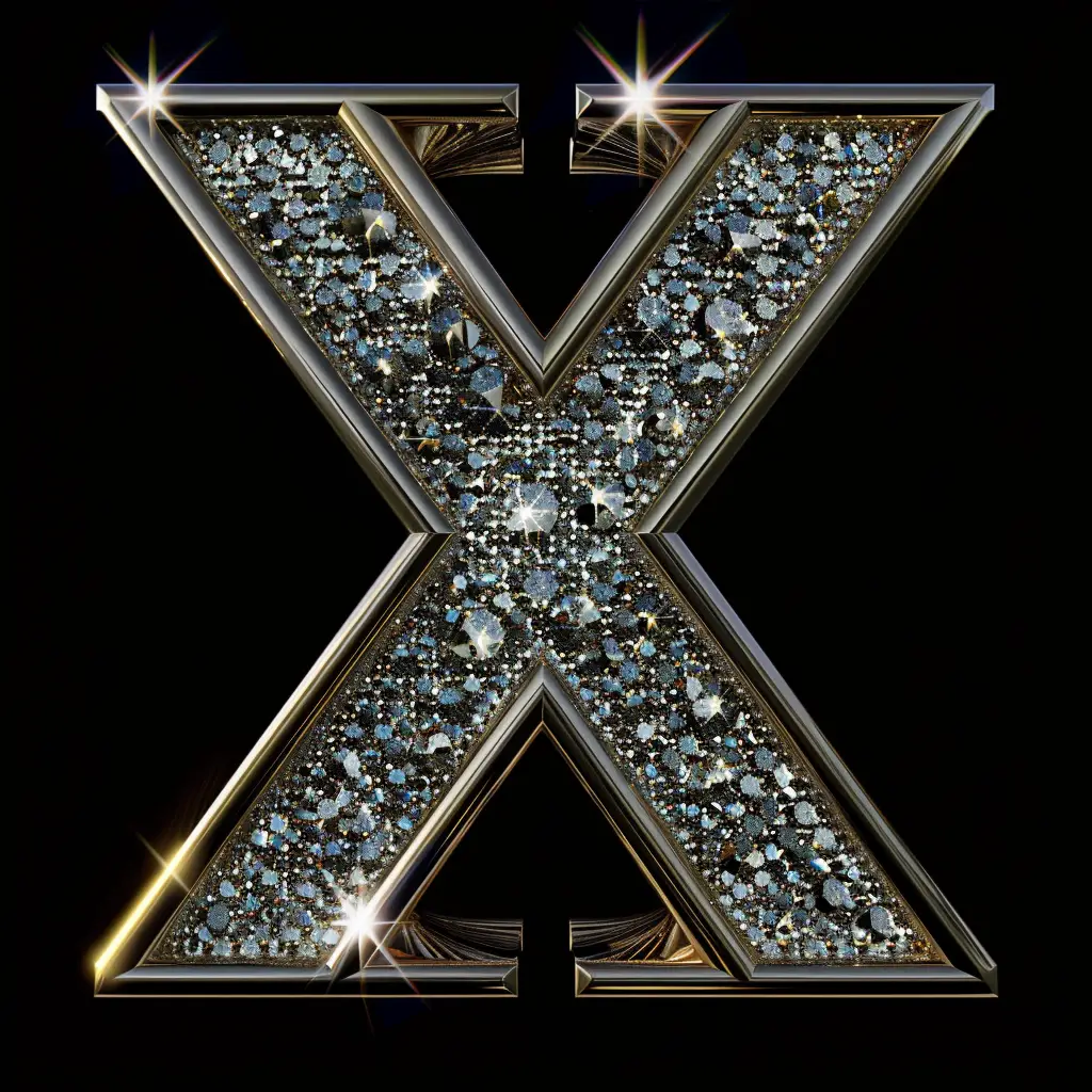 X letter word type text 3D diamond gold
