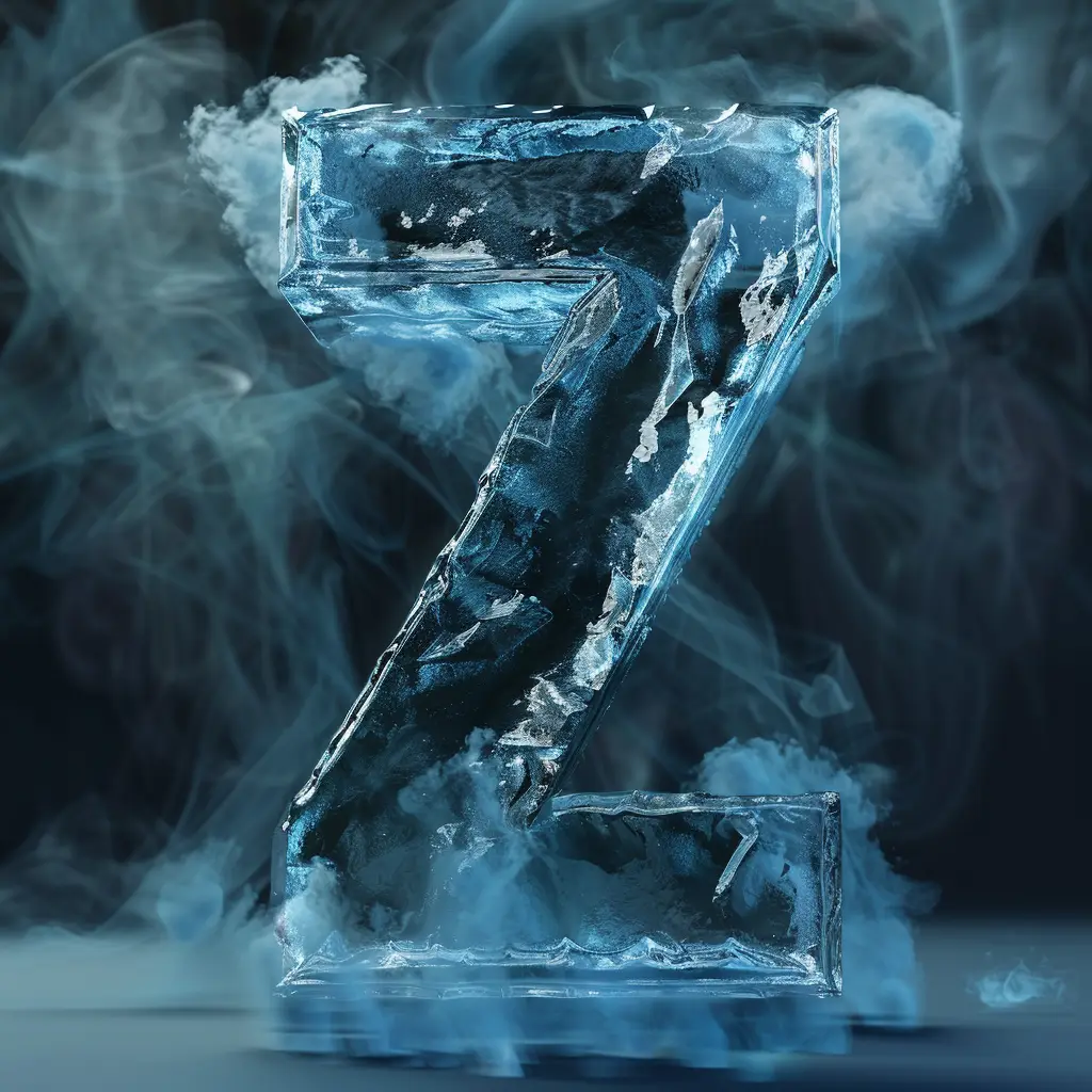 Z letter cold ice block 3D text word freeze