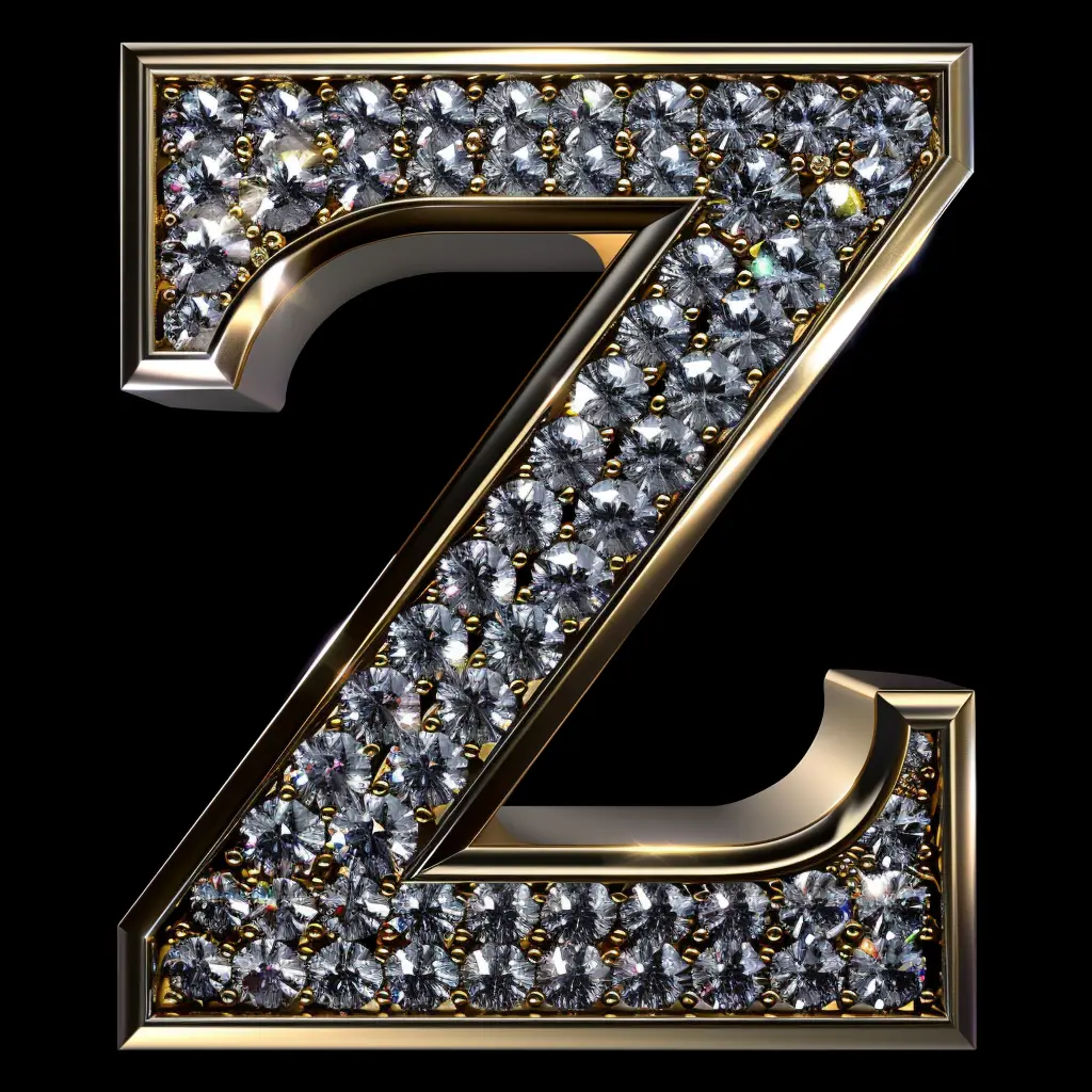 Z letter word text type 3D diamond gold