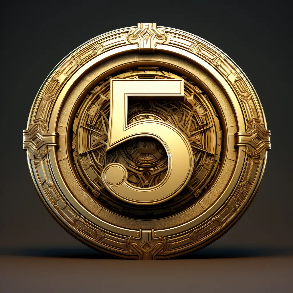 badge logo 5 number gold coin golden