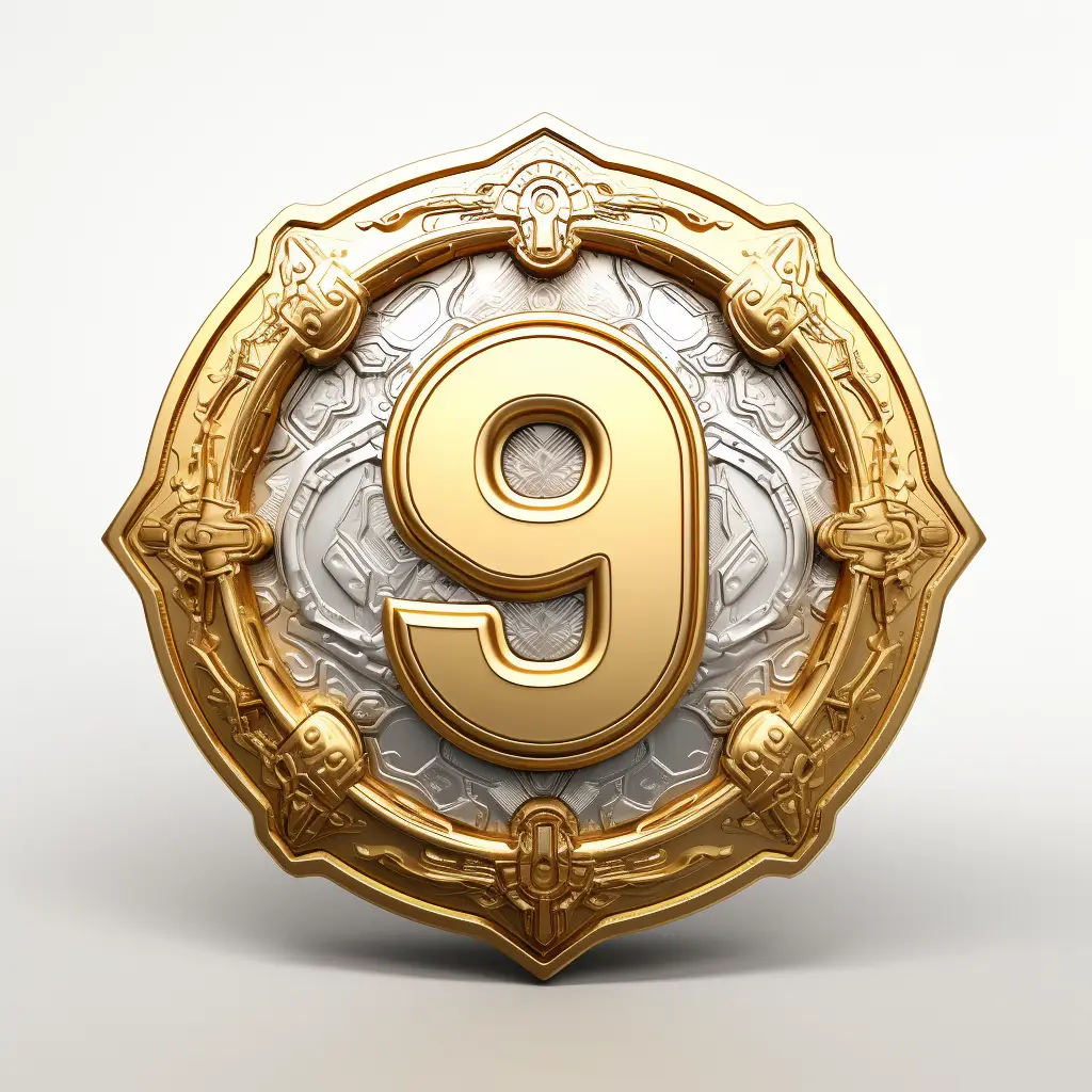badge logo 9 number gold coin golden