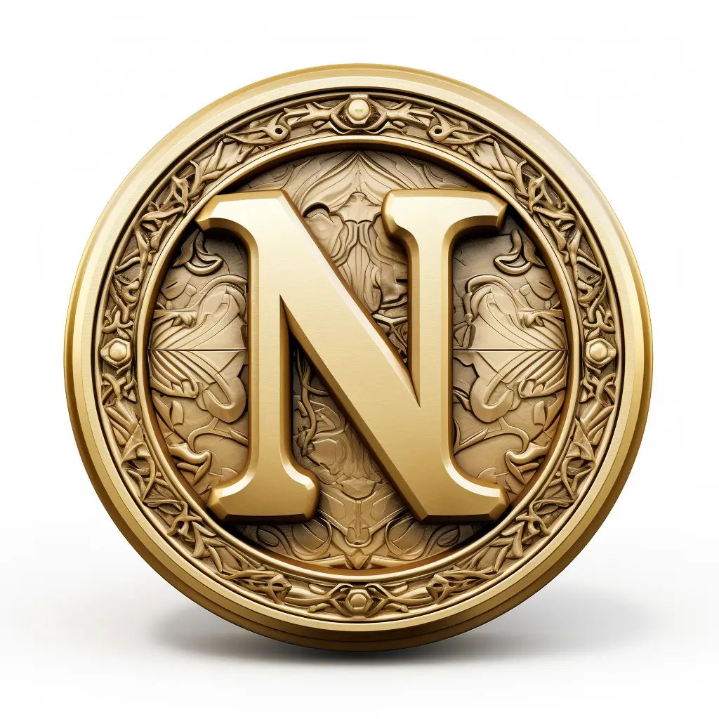 badge logo N letter gold coin golden