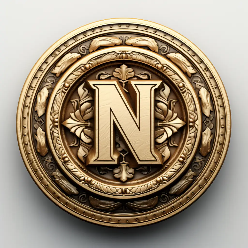 badge logo N letter gold golden coin
