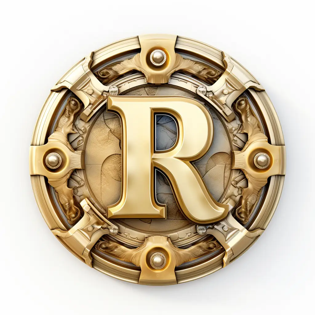 badge logo R letter gold coin golden