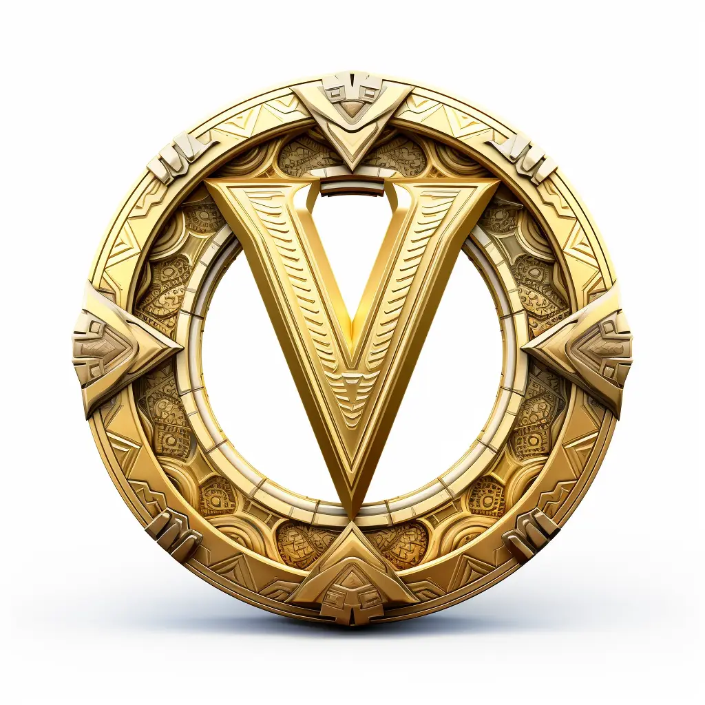 badge logo V letter gold coin golden