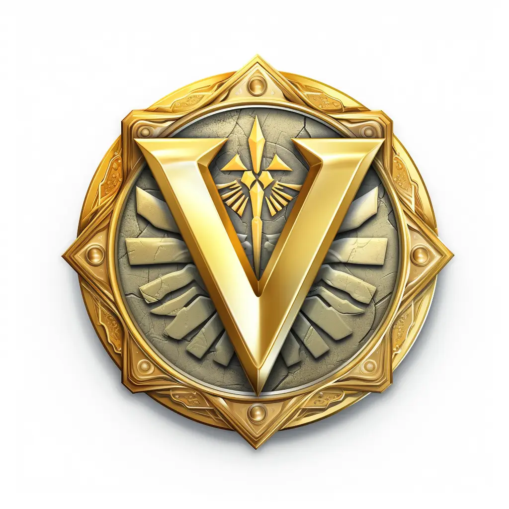 badge logo V letter gold golden coin