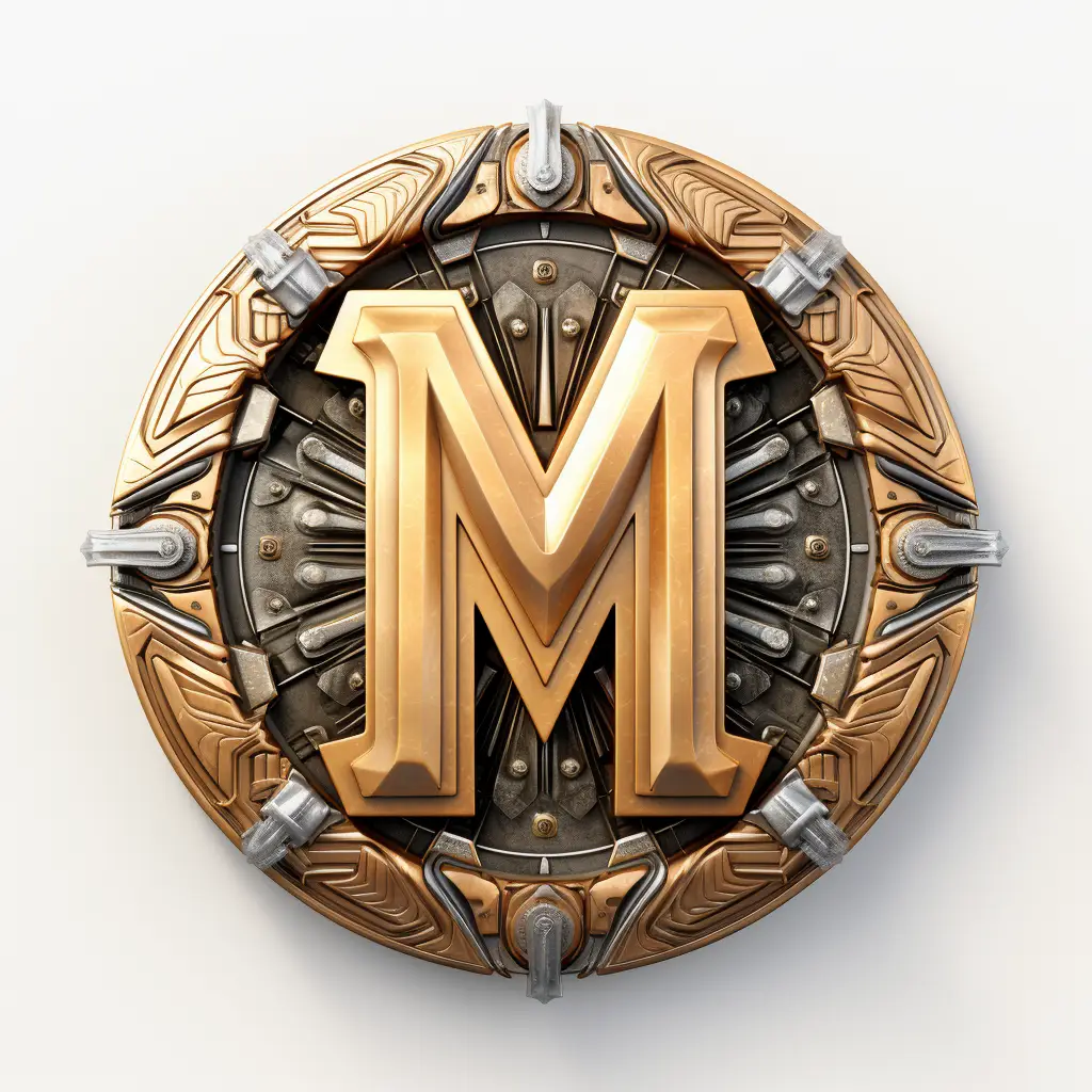 badge logo letter M gold coin golden