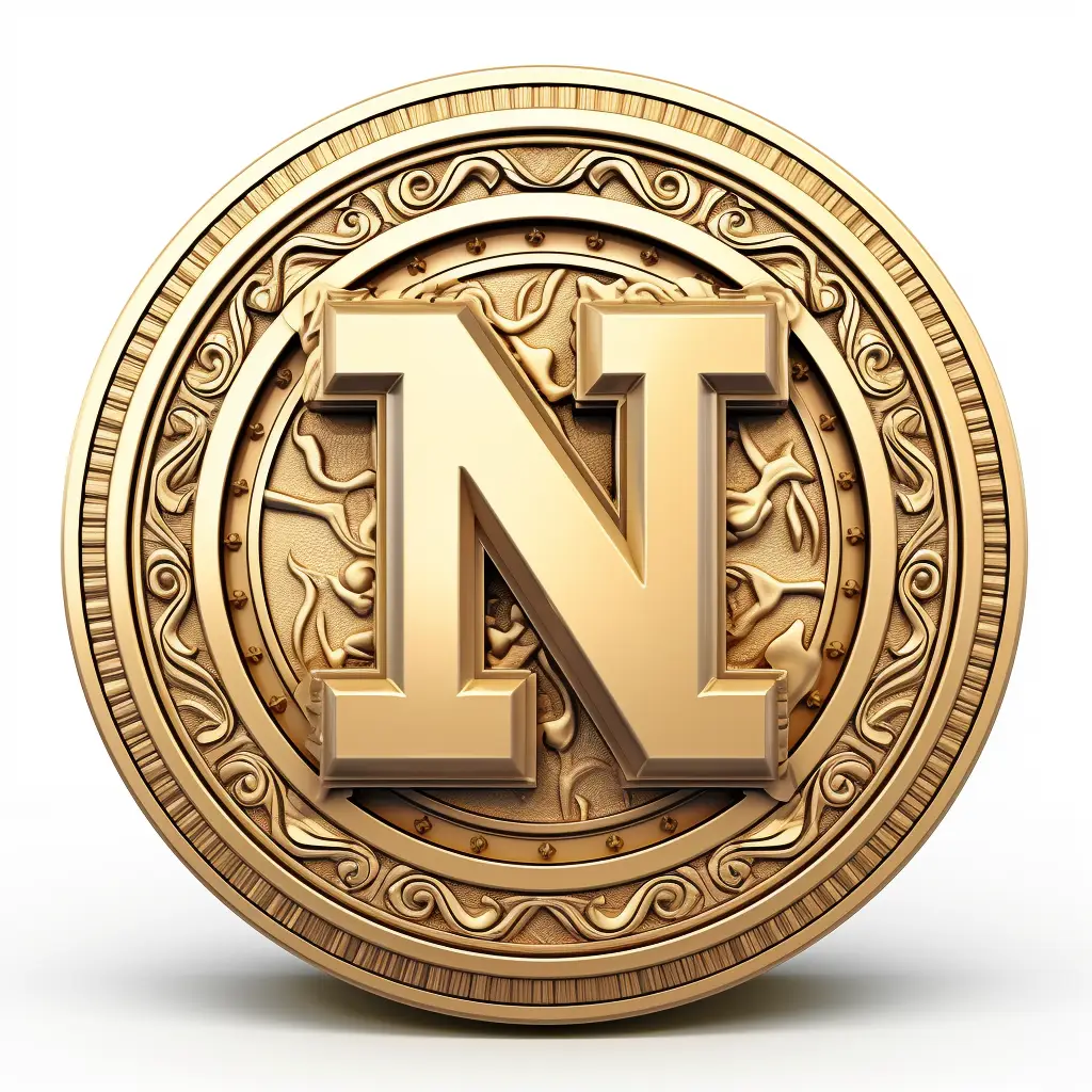 badge logo letter N gold coin golden