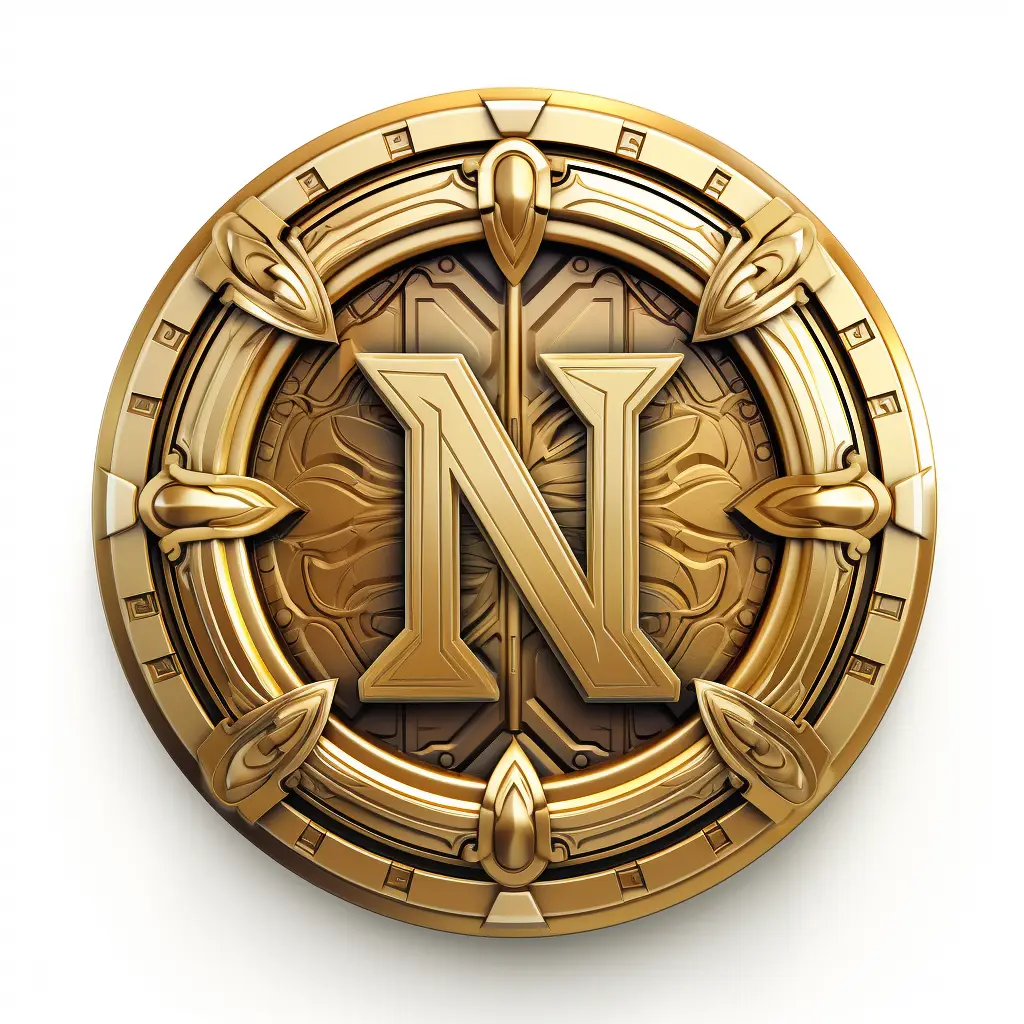 badge logo letter N gold golden coin