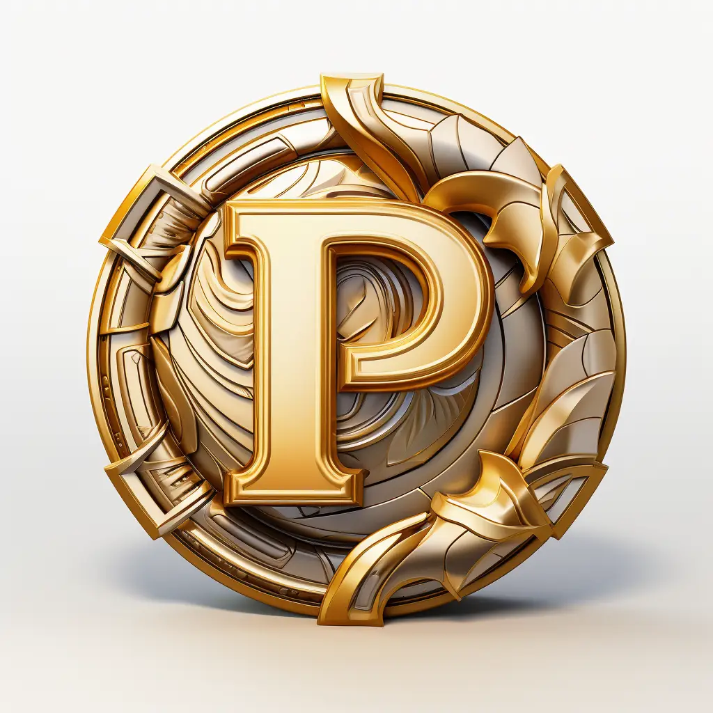 badge logo letter P gold coin golden