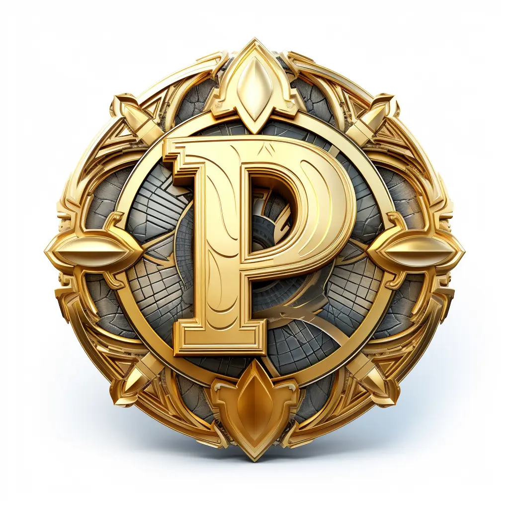 badge logo letter P gold golden coin