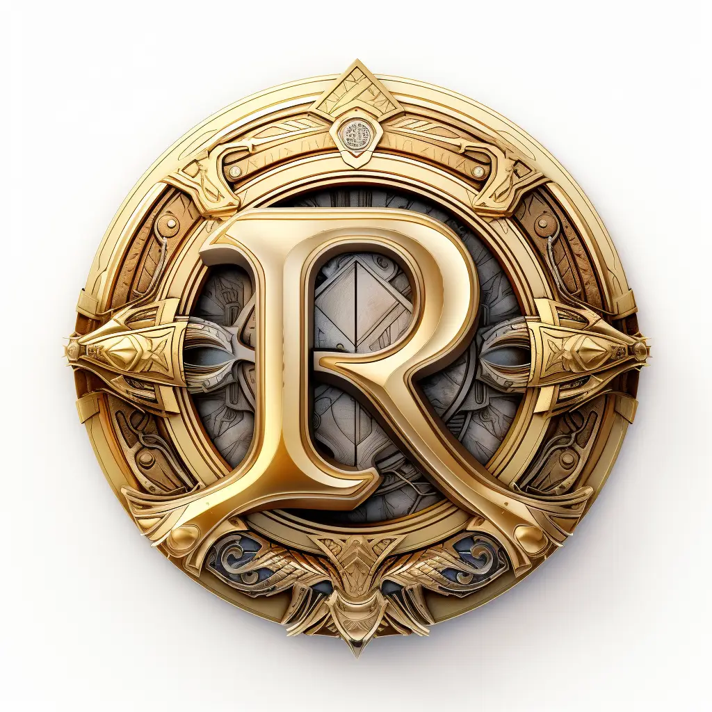 badge logo letter R gold golden coin