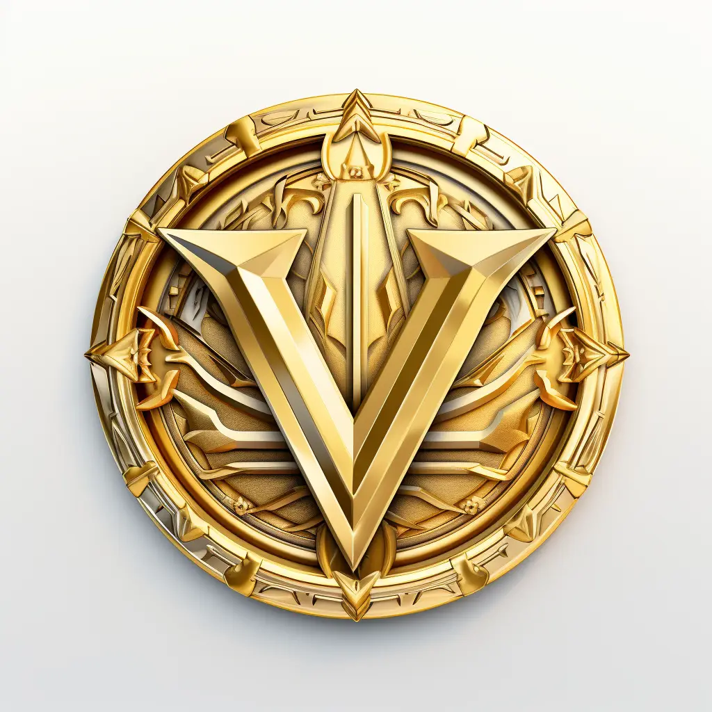 badge logo letter V gold golden coin