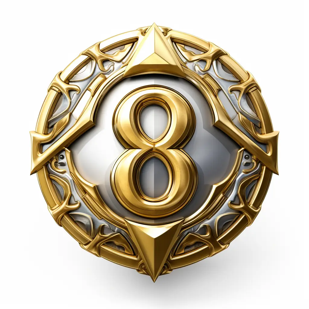 badge logo number 8 gold golden coin