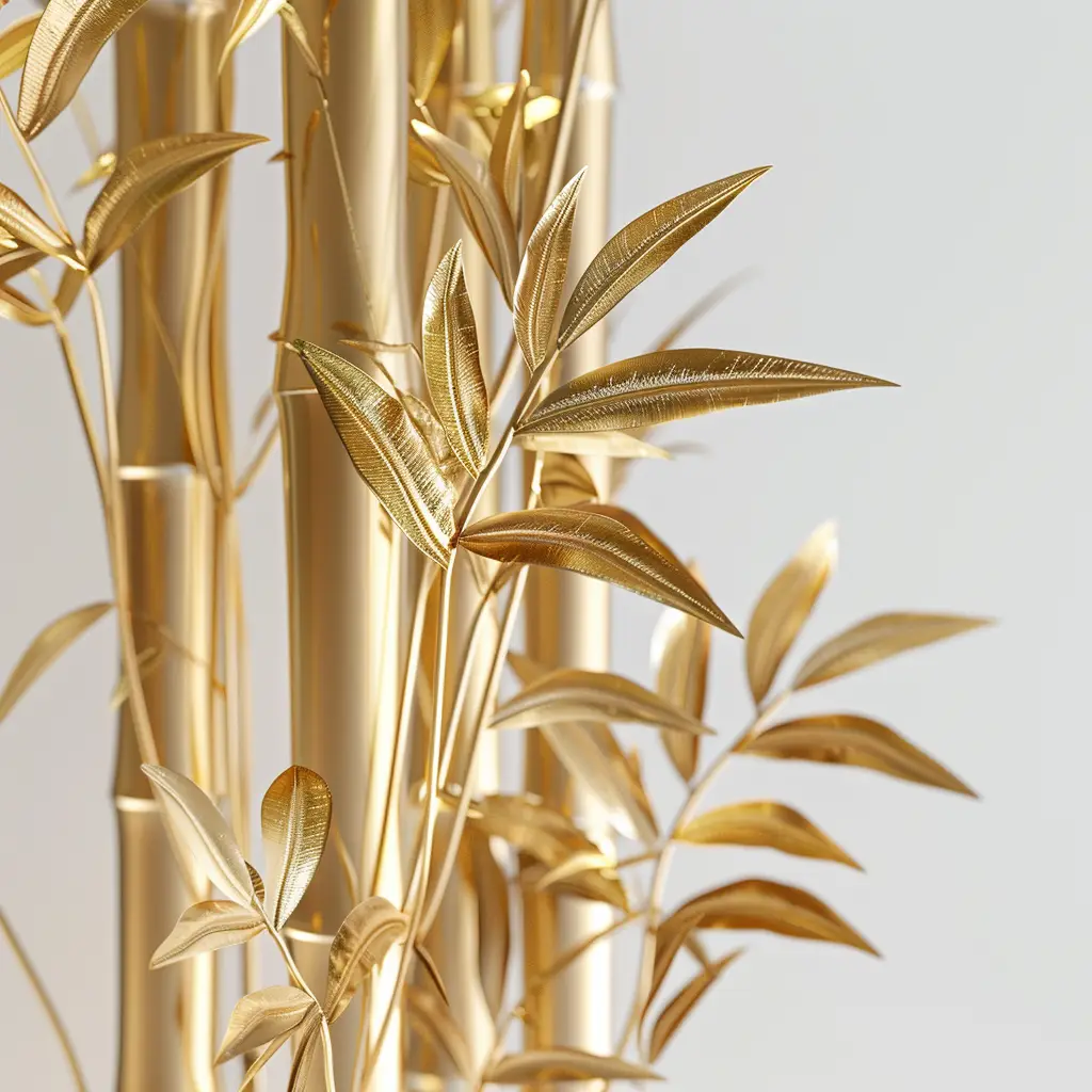 bamboo gold golden metal plant leaves leaf 3D