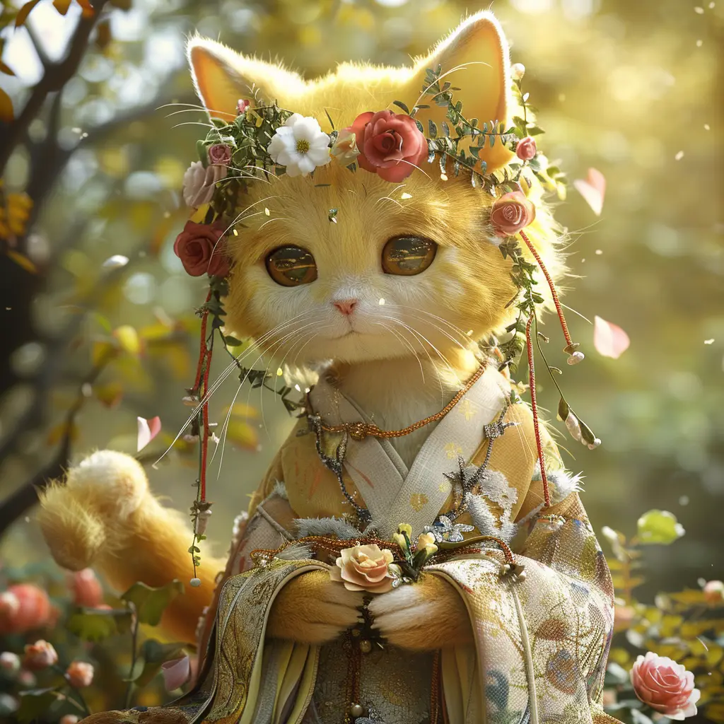 cat doll fairy 3D dress tail garden
