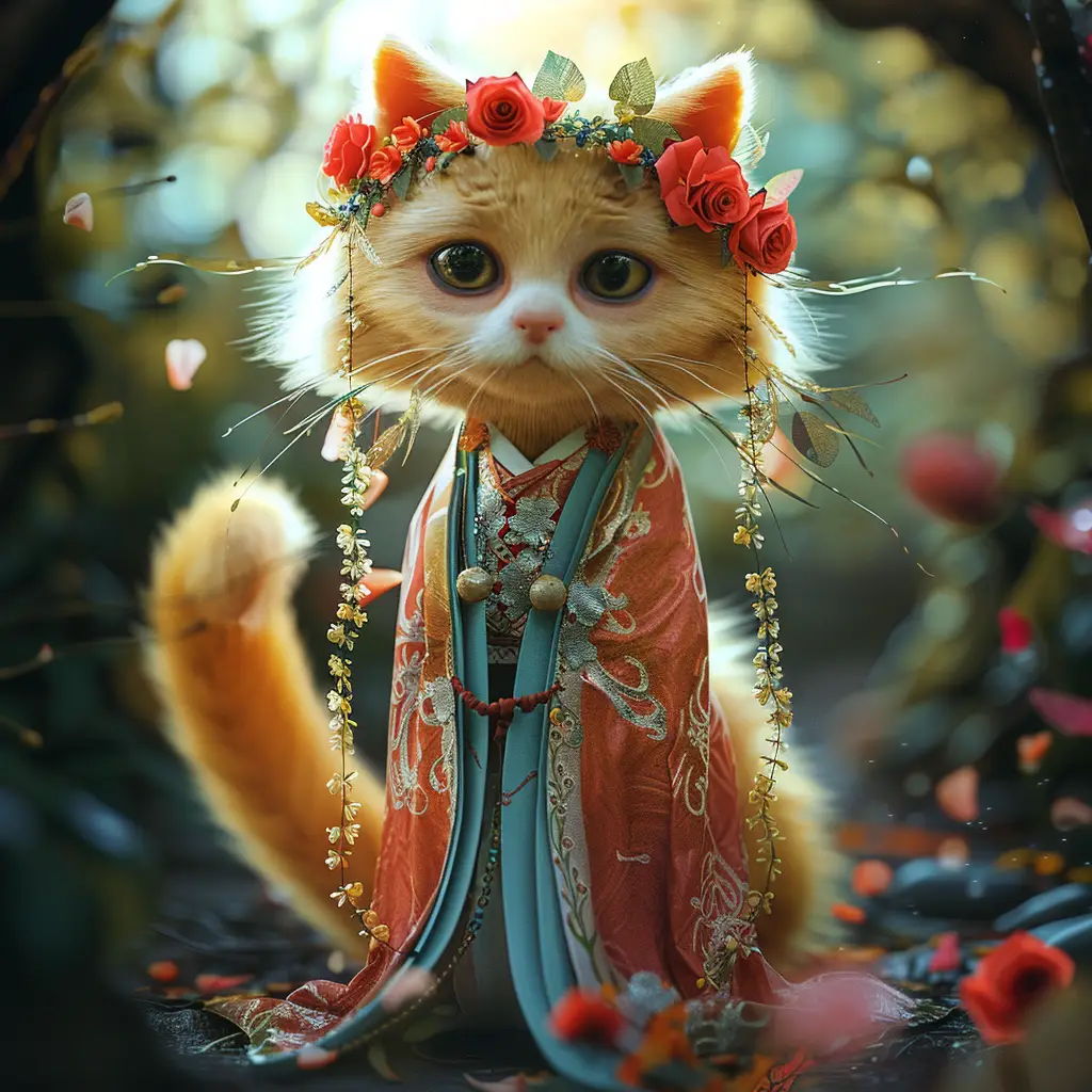 cat doll fairy dress 3D tail garden