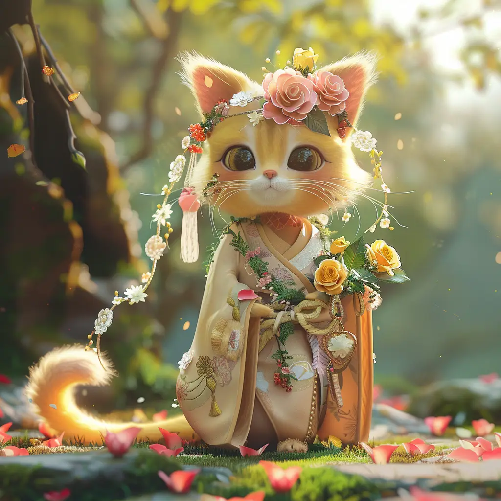 cat doll fairy dress tail 3D garden