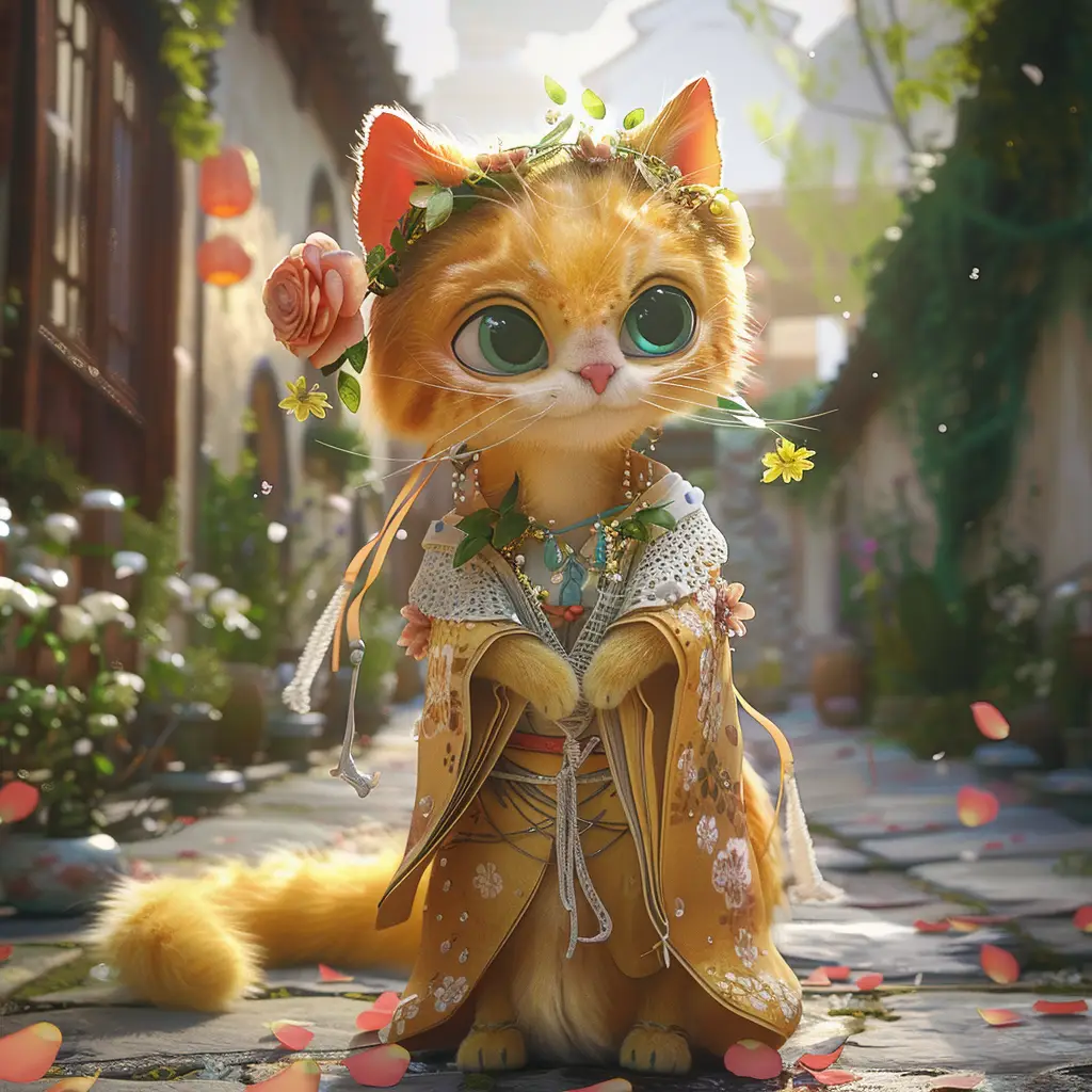 cat doll fairy dress tail garden 3D