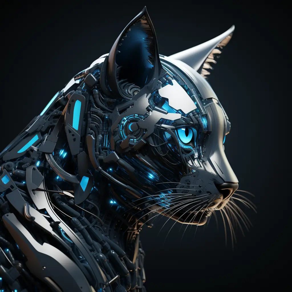 cat robot head anatomy science fiction 3D technology