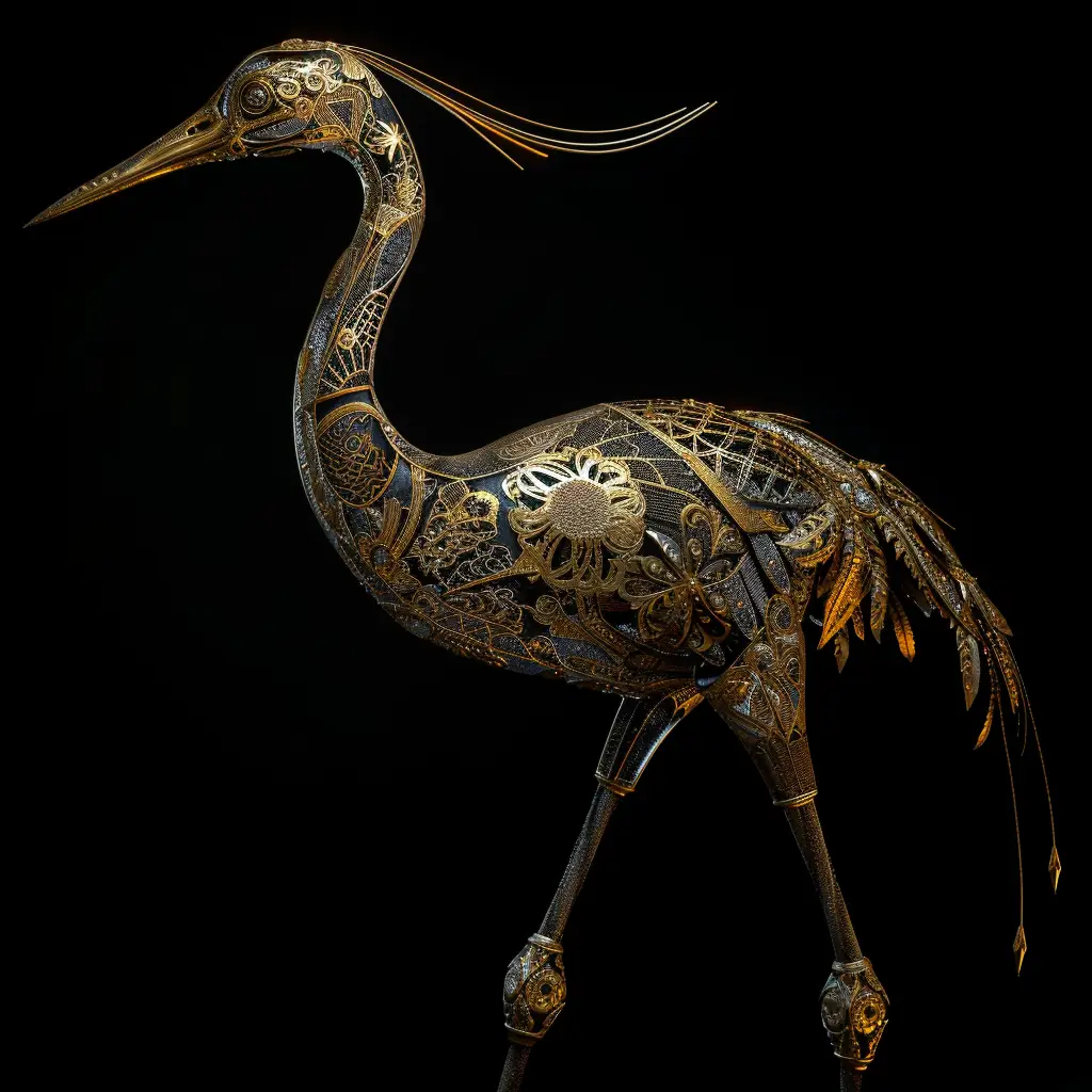 crane gold golden 3D sculpture