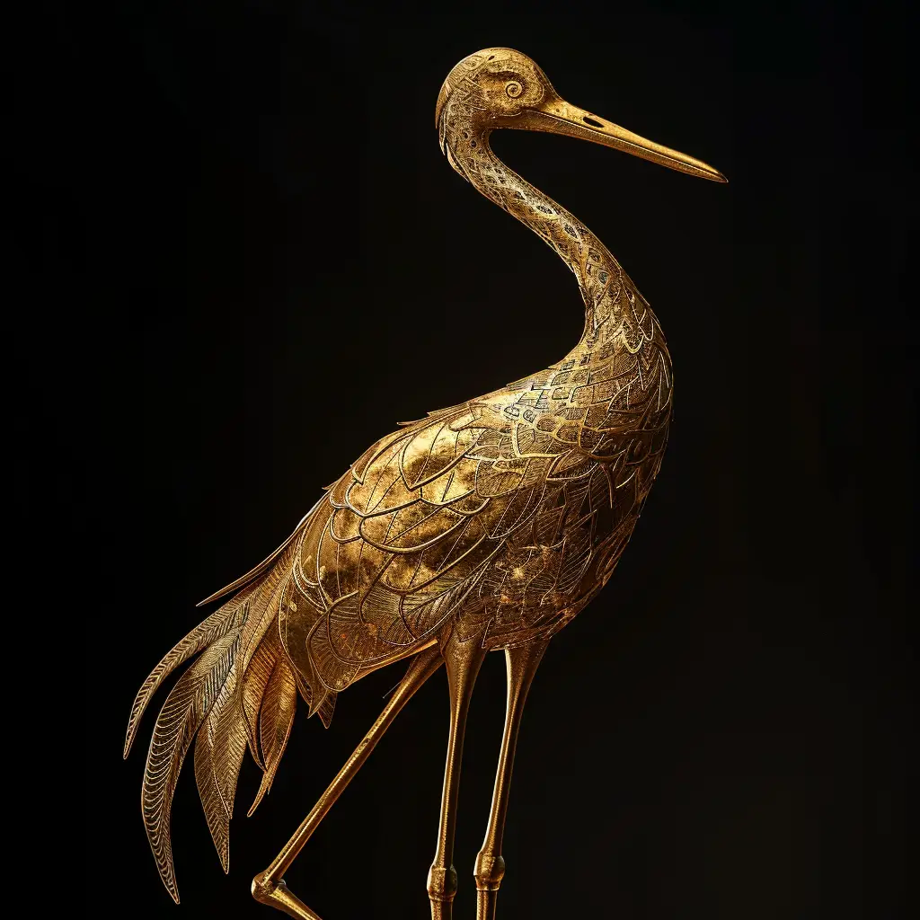 crane gold golden 3D sculpture