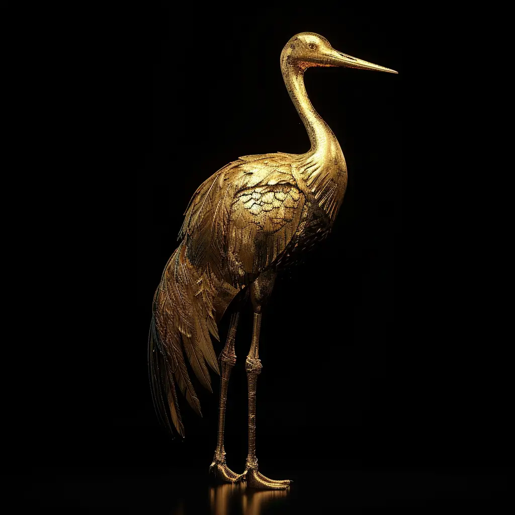 crane gold golden sculpture 3D
