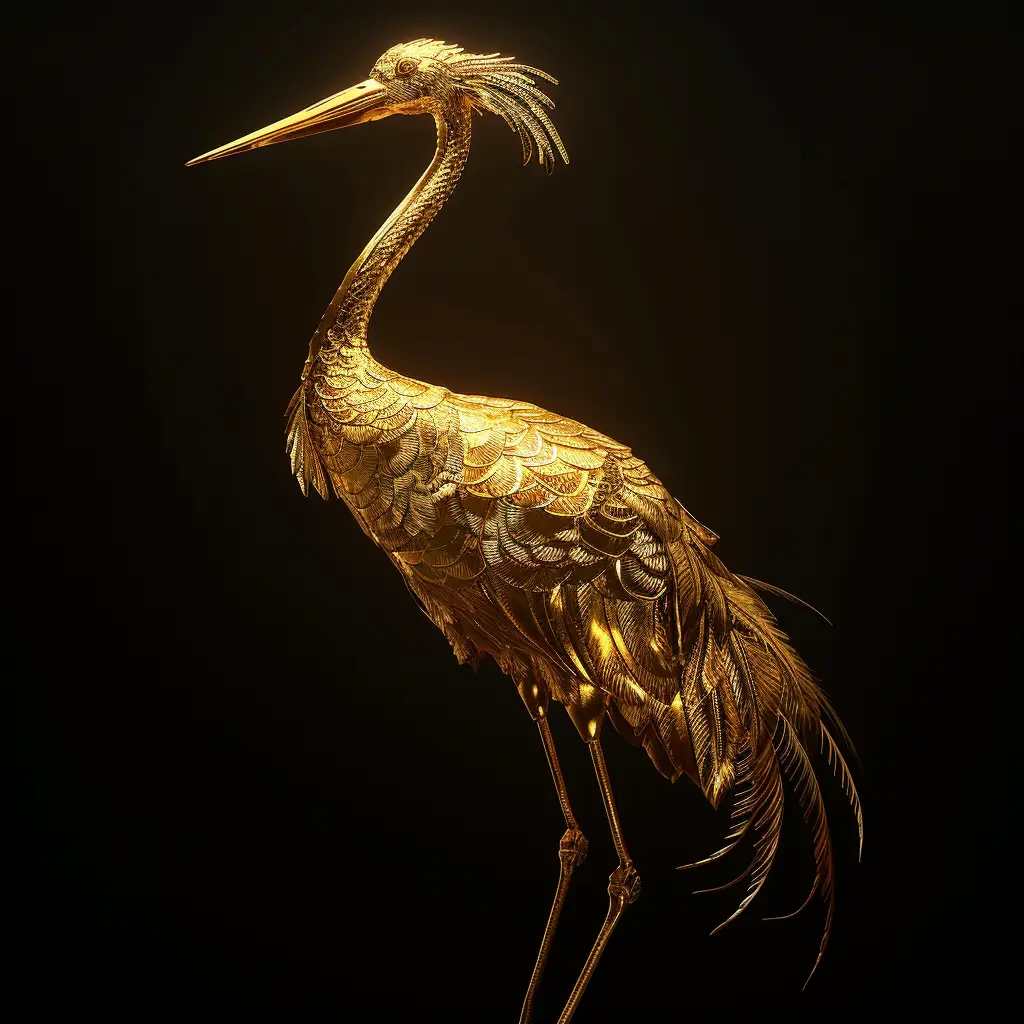 crane gold golden sculpture 3D