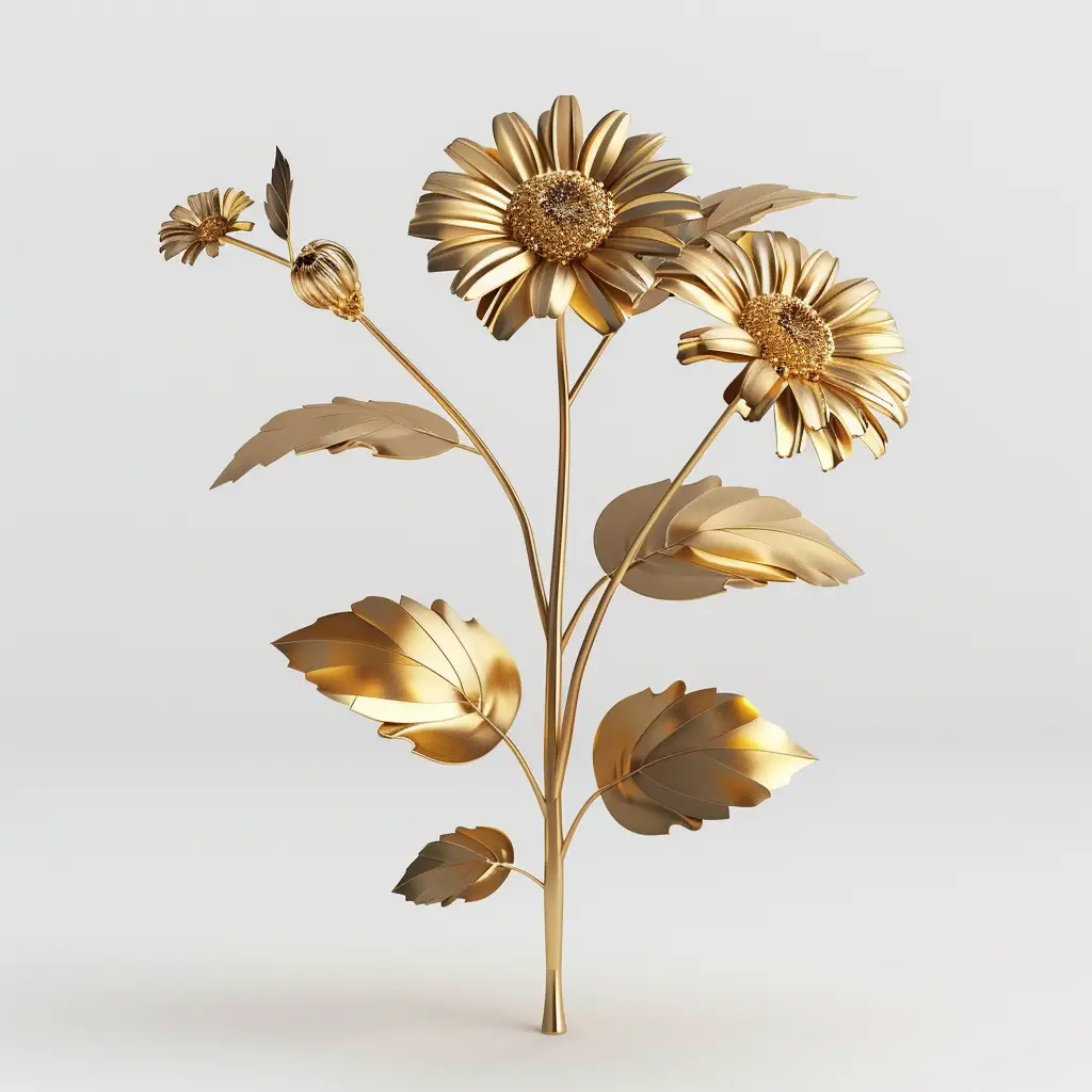 daisy gold golden metal flower leaves 3D leaf