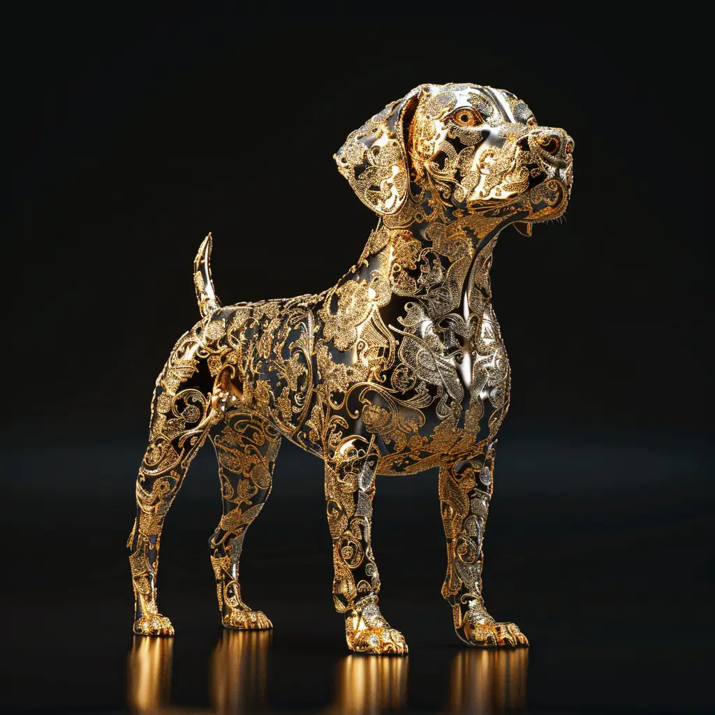 dog gold golden 3D pattern sculpture