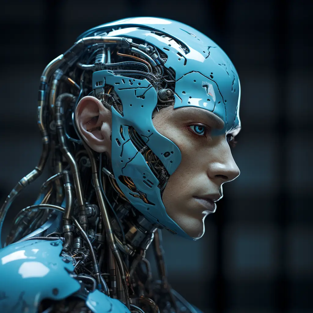 face man head robot technology anatomy science fiction 3D