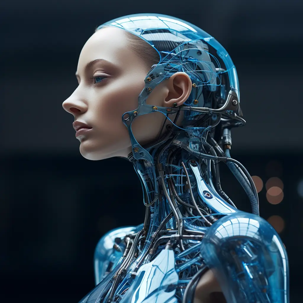 face woman head robot anatomy technology 3D science fiction