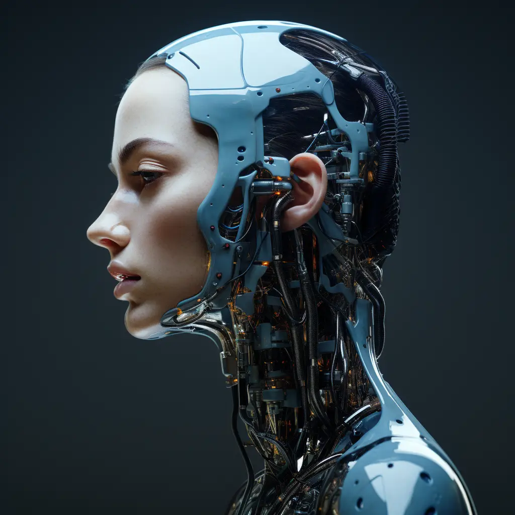 face woman head robot anatomy technology science fiction 3D