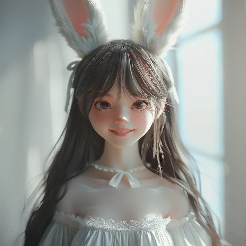 girl woman rabbit ear smile happily cute