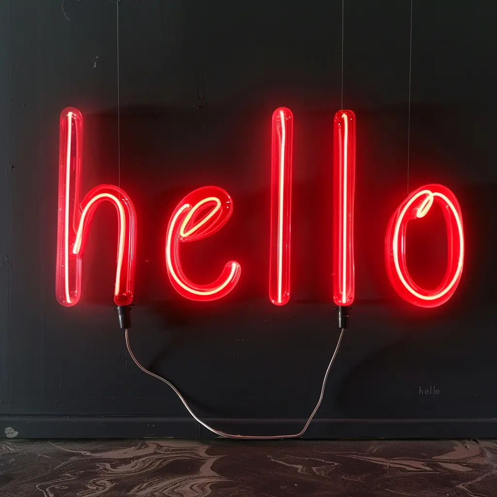 hello red LED neon light word text letter
